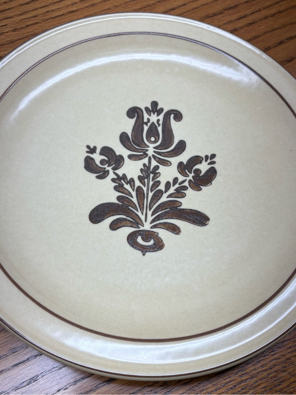 Vintage Pfaltzgraff Accent Dinner Plates 2- Cream w Brown Motif